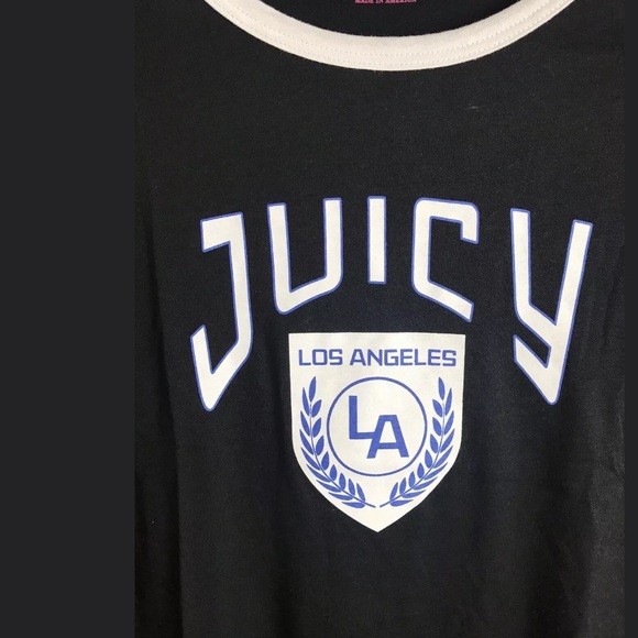 New JUICY COUTURE LA Crest Logo Tee T-shirt Black White Trim California JC Girls - Picture 3 of 11